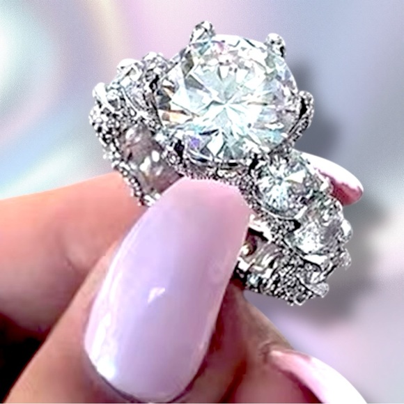 Silver ring Engagement Diamond Cubic Zirconia Silver Vintage Bohemian Design - Picture 3 of 5